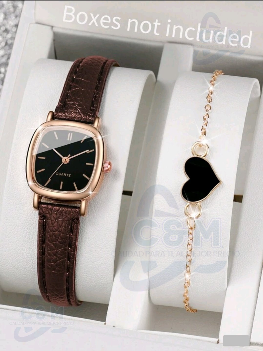 RELOJ PULSERA  CUARZO CON ESFERA CUADRADA Y CORREA CAFE
